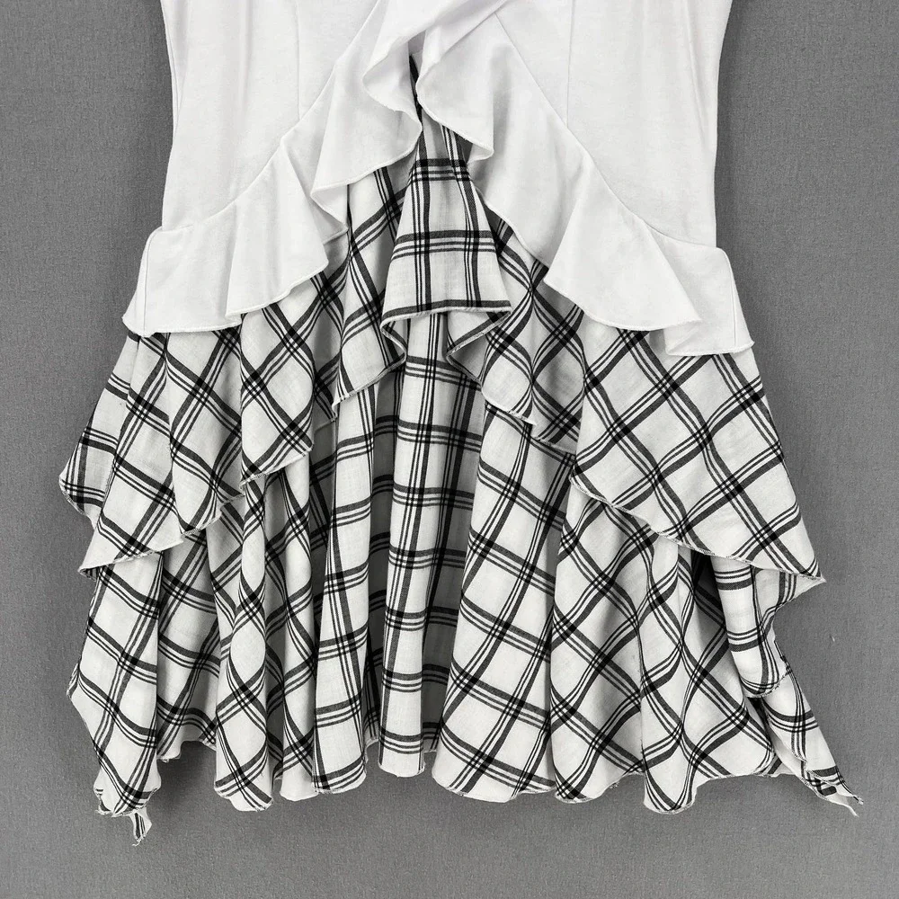 OPENING CEREMONY Dress Womens Small White Black Sleeve Plaid Ruffle Skater NWT - Picture 6 of 16